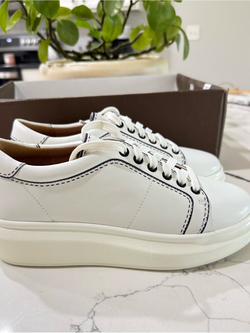 Paolo White Leather Sneakers with Black Contrast Stitching
